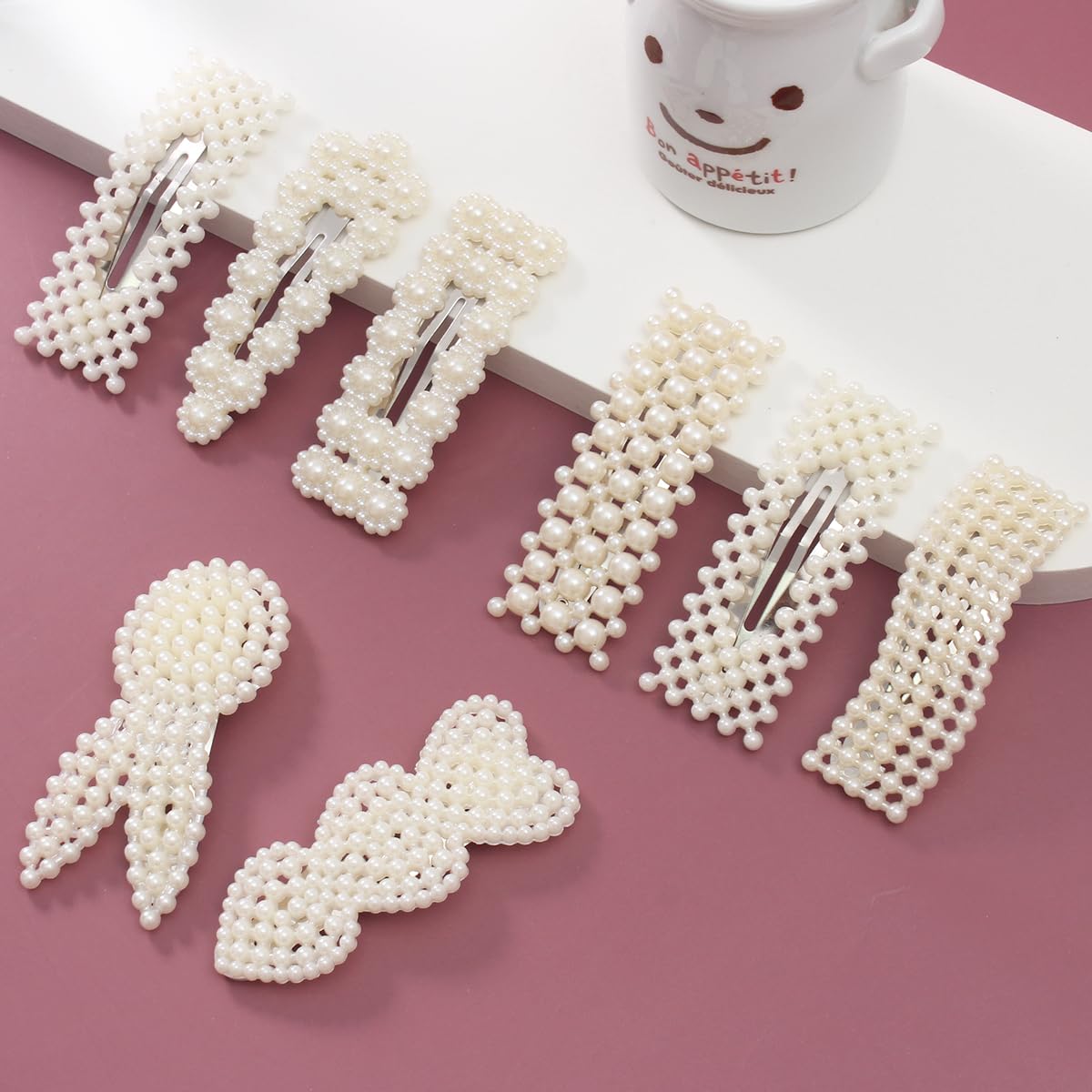 Simulated Pearl Hair Clips for Women | Cute Shapes Barrettes & Hair Clips for Women | Alligator Clips Hair Accessories for Short or Thick Hair | Fashion Hair Clips, White 8 Pcs - Image 3