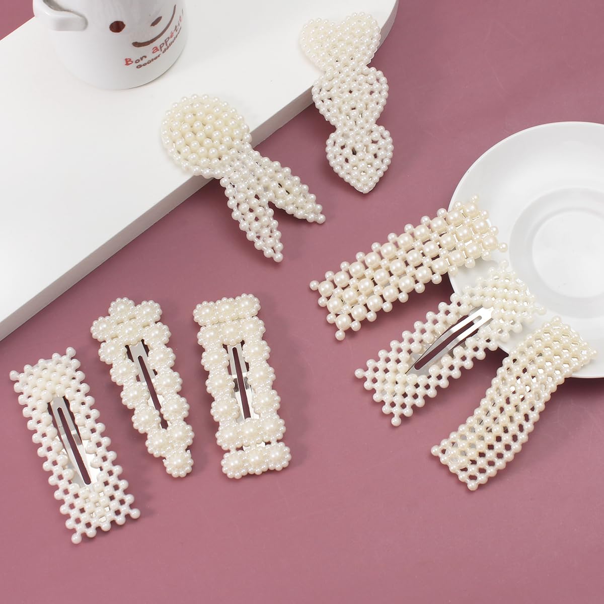 Simulated Pearl Hair Clips for Women | Cute Shapes Barrettes & Hair Clips for Women | Alligator Clips Hair Accessories for Short or Thick Hair | Fashion Hair Clips, White 8 Pcs - Image 4