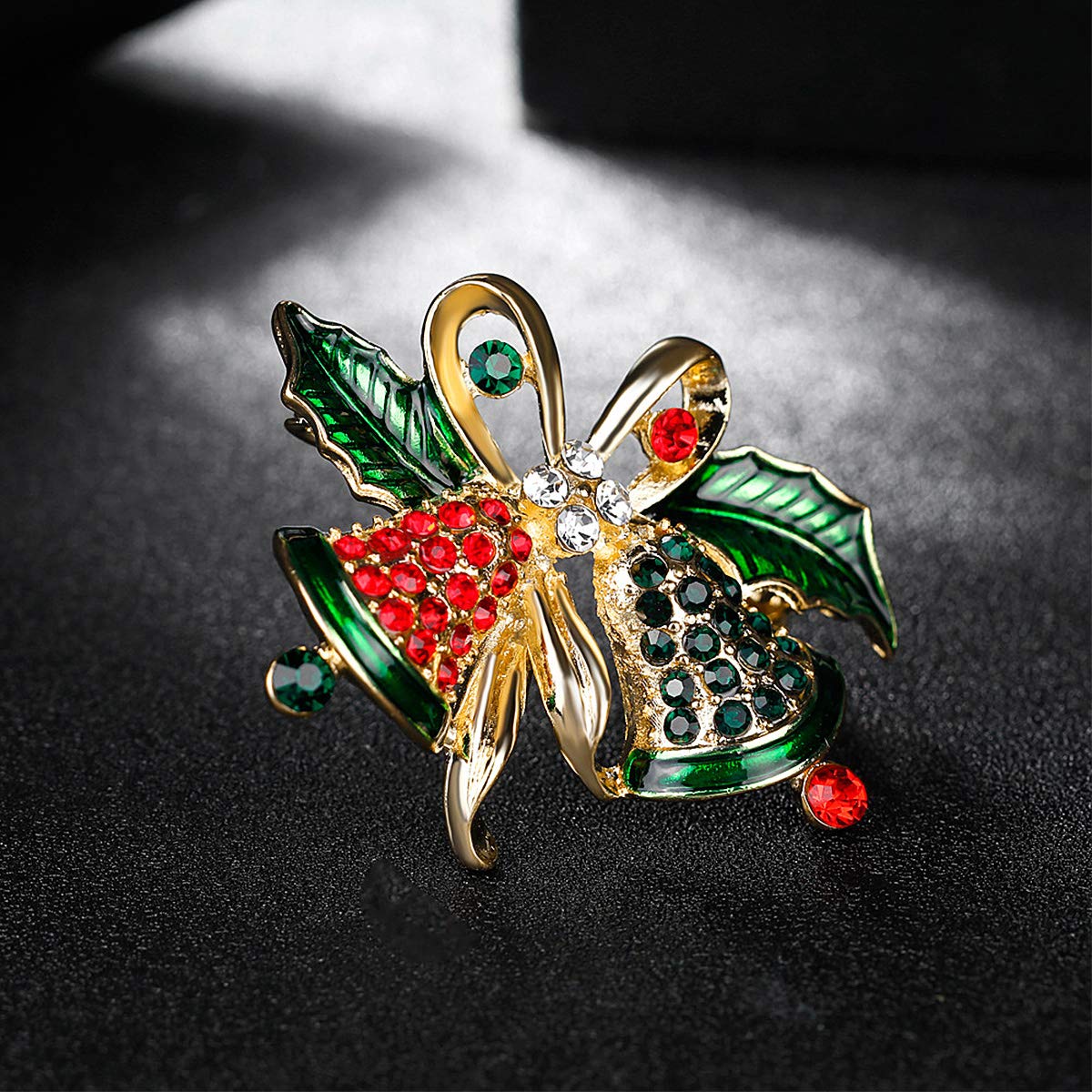 Vintage Design Created Crystal Christmas Jingle Bells, Wreath Shape & Boot Style Xmas Brooch Pins for Women | Festive Winter Sparkling Holiday Rhinestone Christmas Jewelry for Women Fashion - Image 3