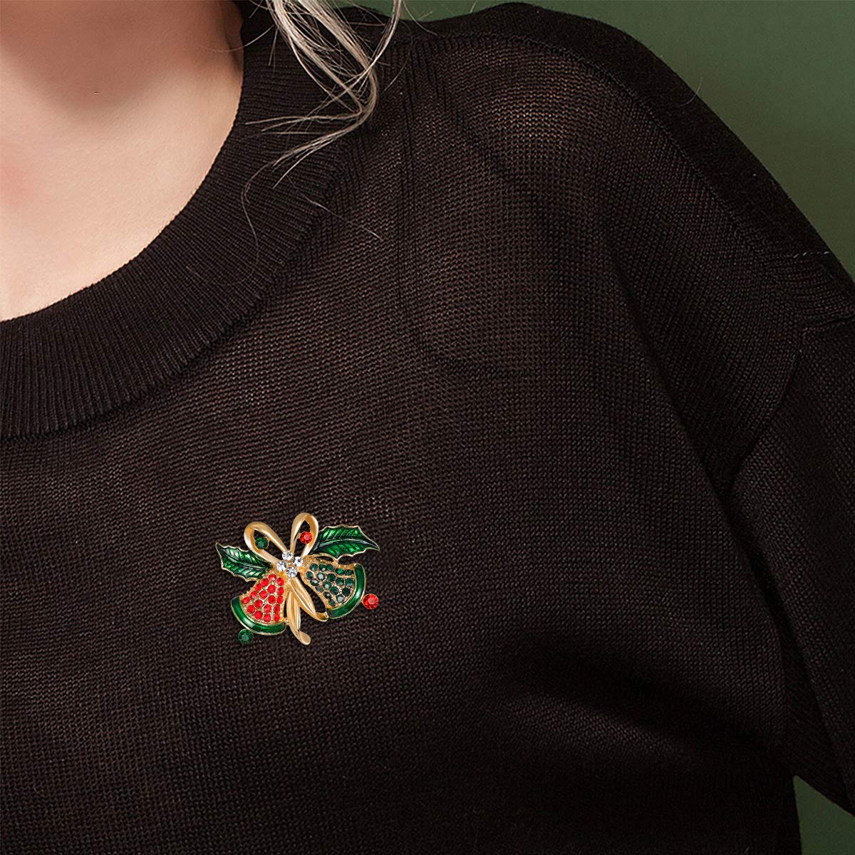 Vintage Design Created Crystal Christmas Jingle Bells, Wreath Shape & Boot Style Xmas Brooch Pins for Women | Festive Winter Sparkling Holiday Rhinestone Christmas Jewelry for Women Fashion - Image 6