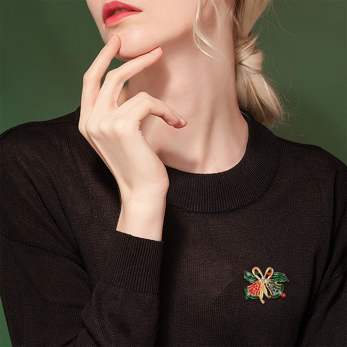 Vintage Design Created Crystal Christmas Jingle Bells, Wreath Shape & Boot Style Xmas Brooch Pins for Women | Festive Winter Sparkling Holiday Rhinestone Christmas Jewelry for Women Fashion - Image 7