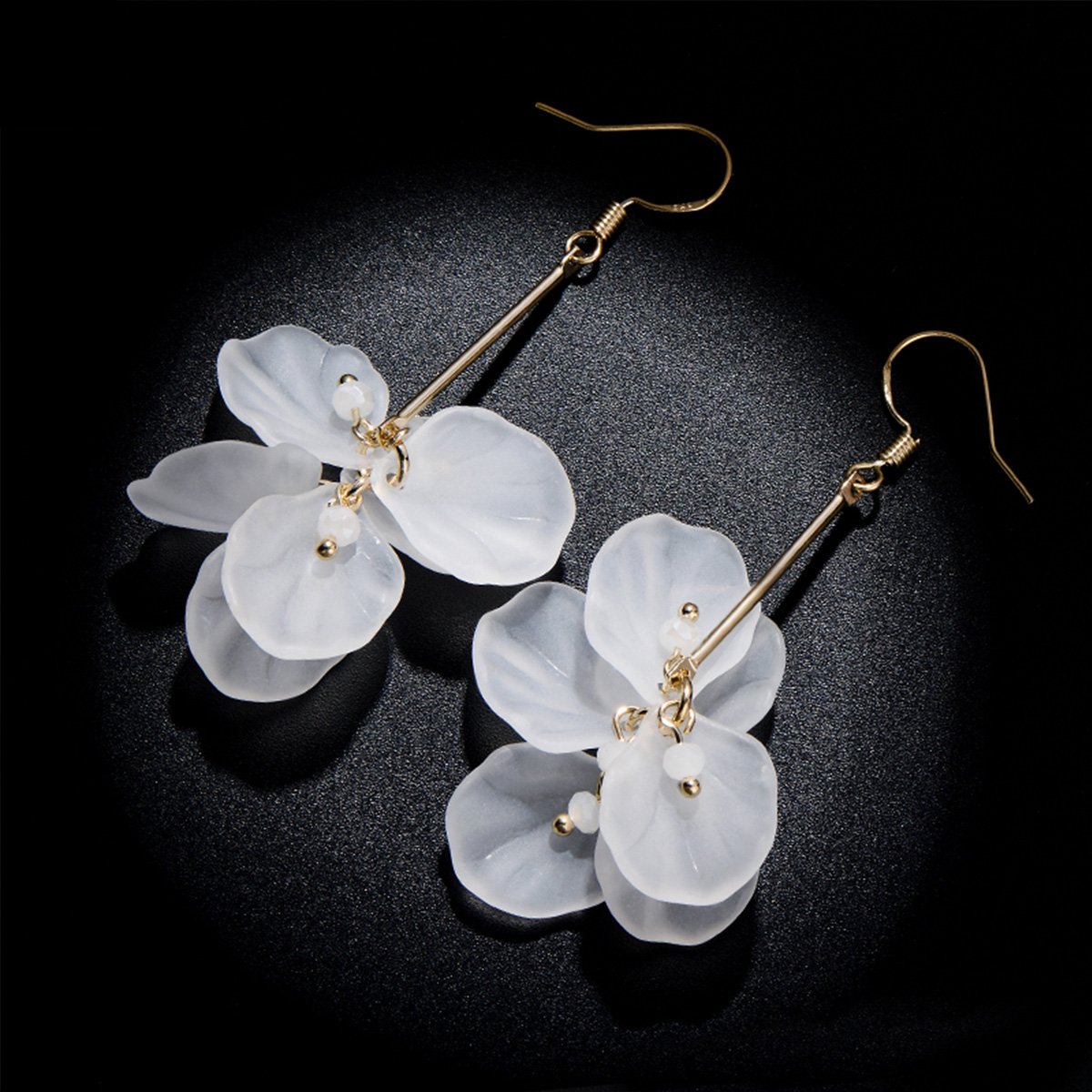 White Long Dangle Earrings Pearl Petals Drop Earrings for Women | Valentines Jewelry for Women with French Wire | Fashion Earrings for Women, Long Earrings for Women | Wedding Earrings for Bride - Image 4